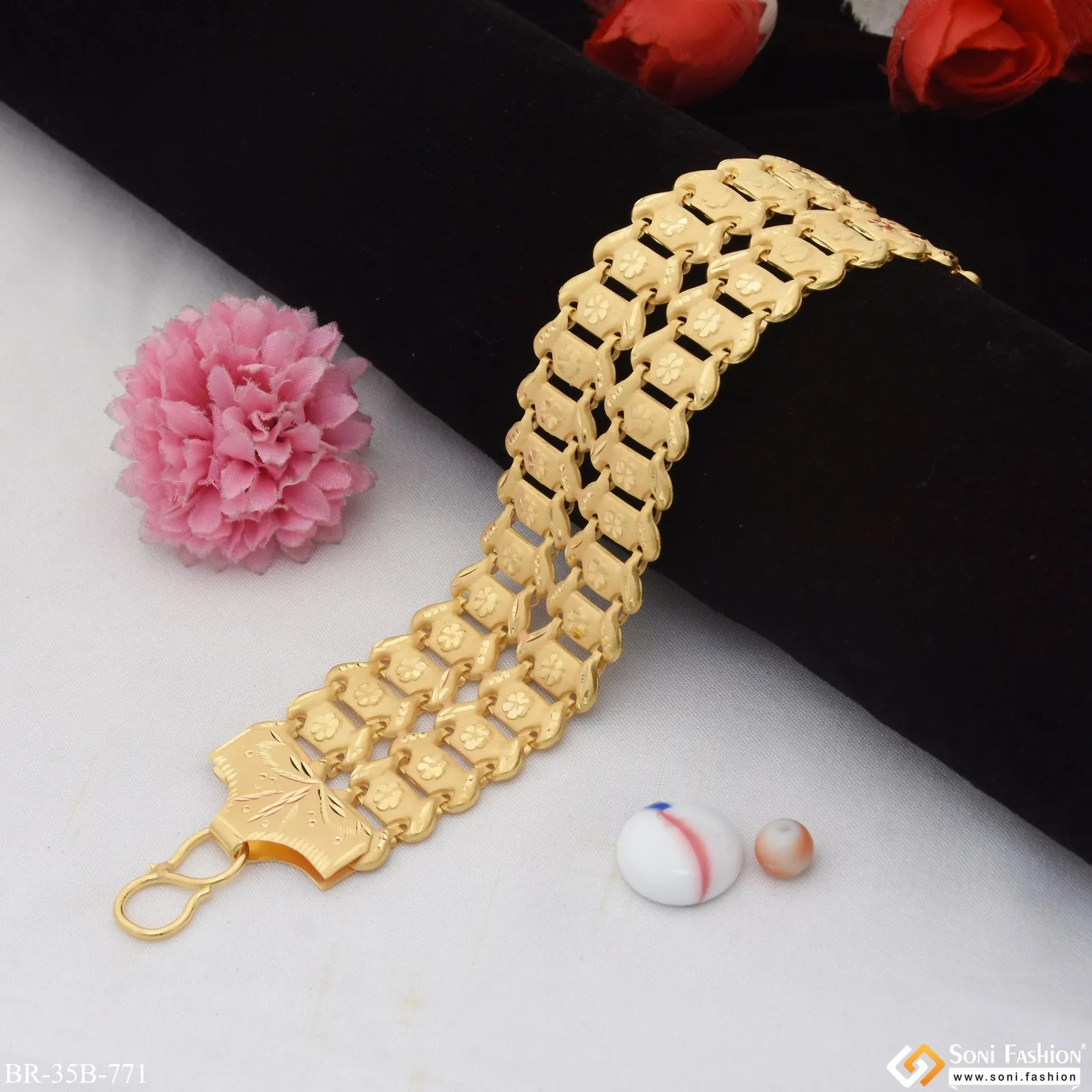 1 Gram Gold Forming 2 Line Delicate Design Gold Plated Bahubali Bracelet - Style B771