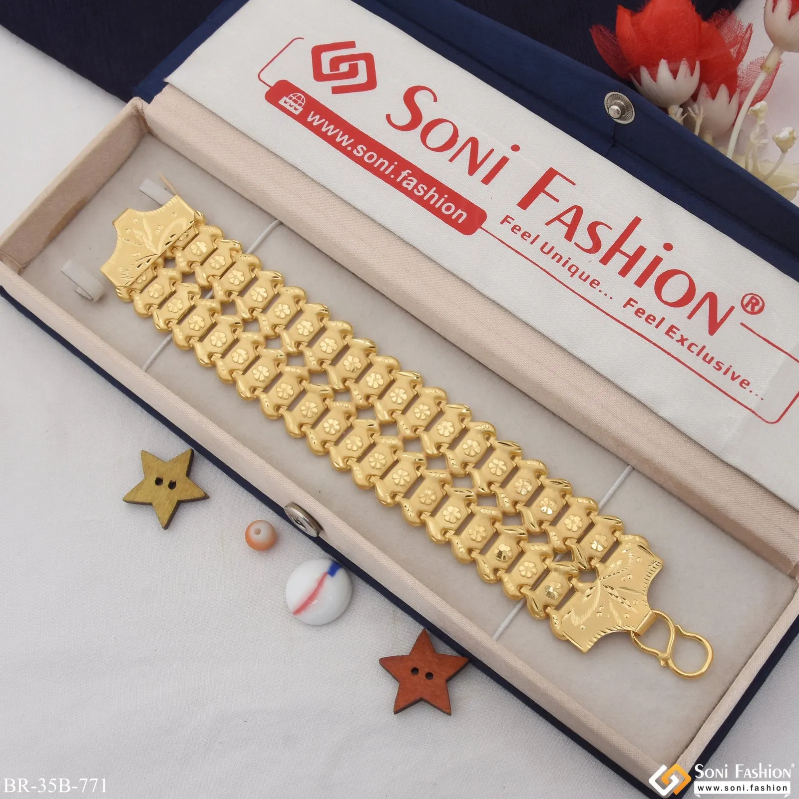 1 Gram Gold Forming 2 Line Delicate Design Gold Plated Bahubali Bracelet - Style B771
