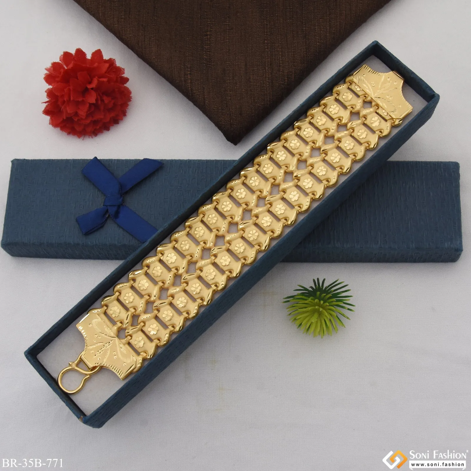 1 Gram Gold Forming 2 Line Delicate Design Gold Plated Bahubali Bracelet - Style B771