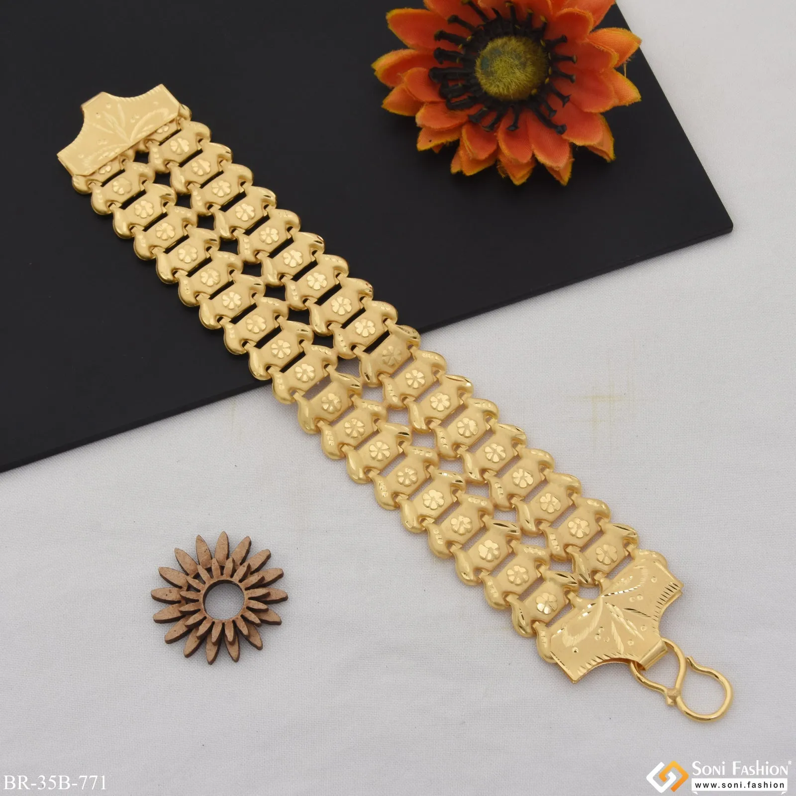 1 Gram Gold Forming 2 Line Delicate Design Gold Plated Bahubali Bracelet - Style B771