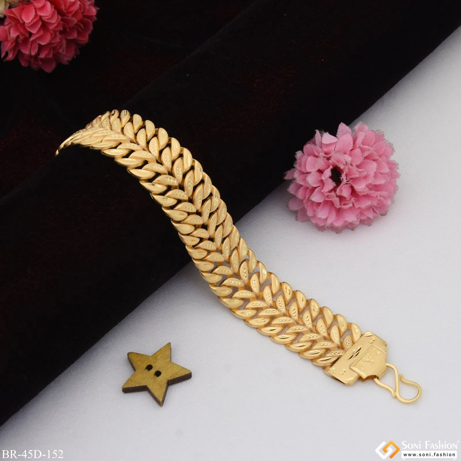 1 Gram Gold Plated Sparkling Design Pokal Bracelet for Men - Style D152