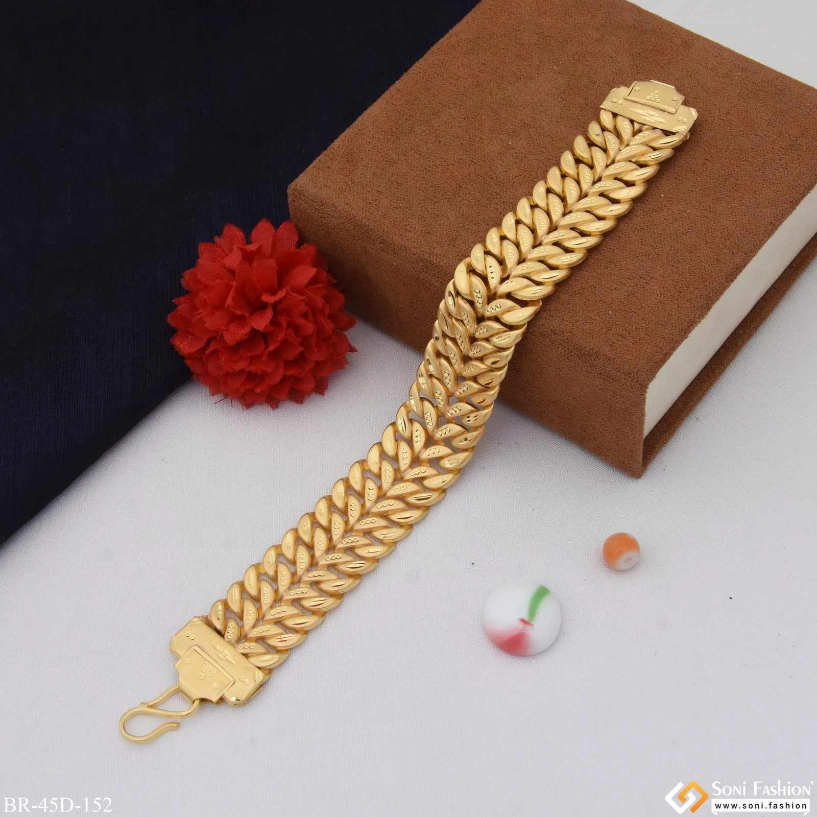 1 Gram Gold Plated Sparkling Design Pokal Bracelet for Men - Style D152