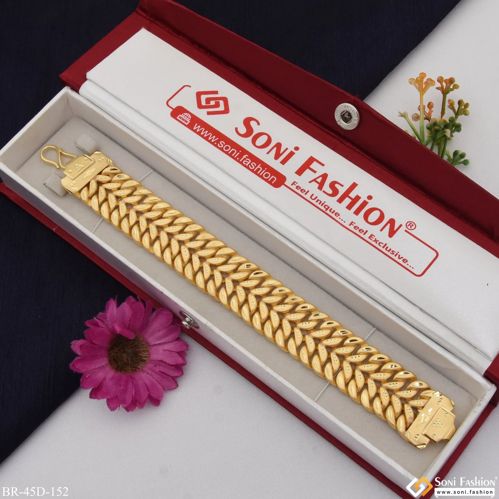 1 Gram Gold Plated Sparkling Design Pokal Bracelet for Men - Style D152