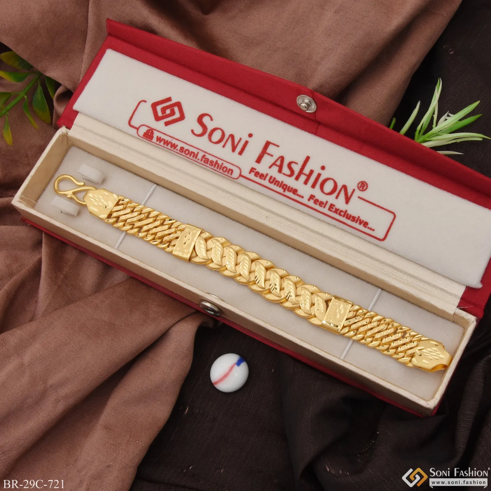 1 Gram Gold Plated Stylish Design Best Quality Pokal Bracelet for Men - Style C721