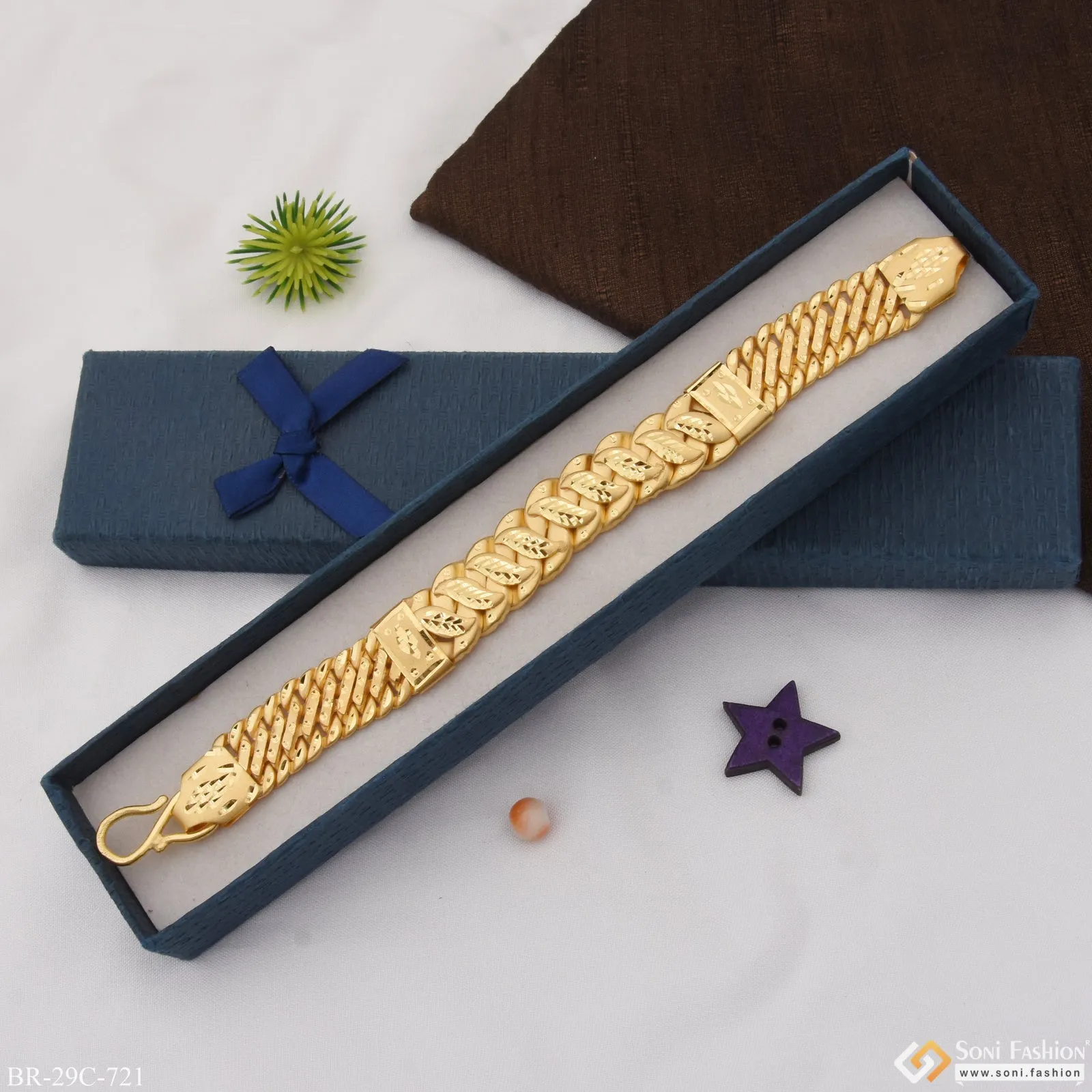 1 Gram Gold Plated Stylish Design Best Quality Pokal Bracelet for Men - Style C721