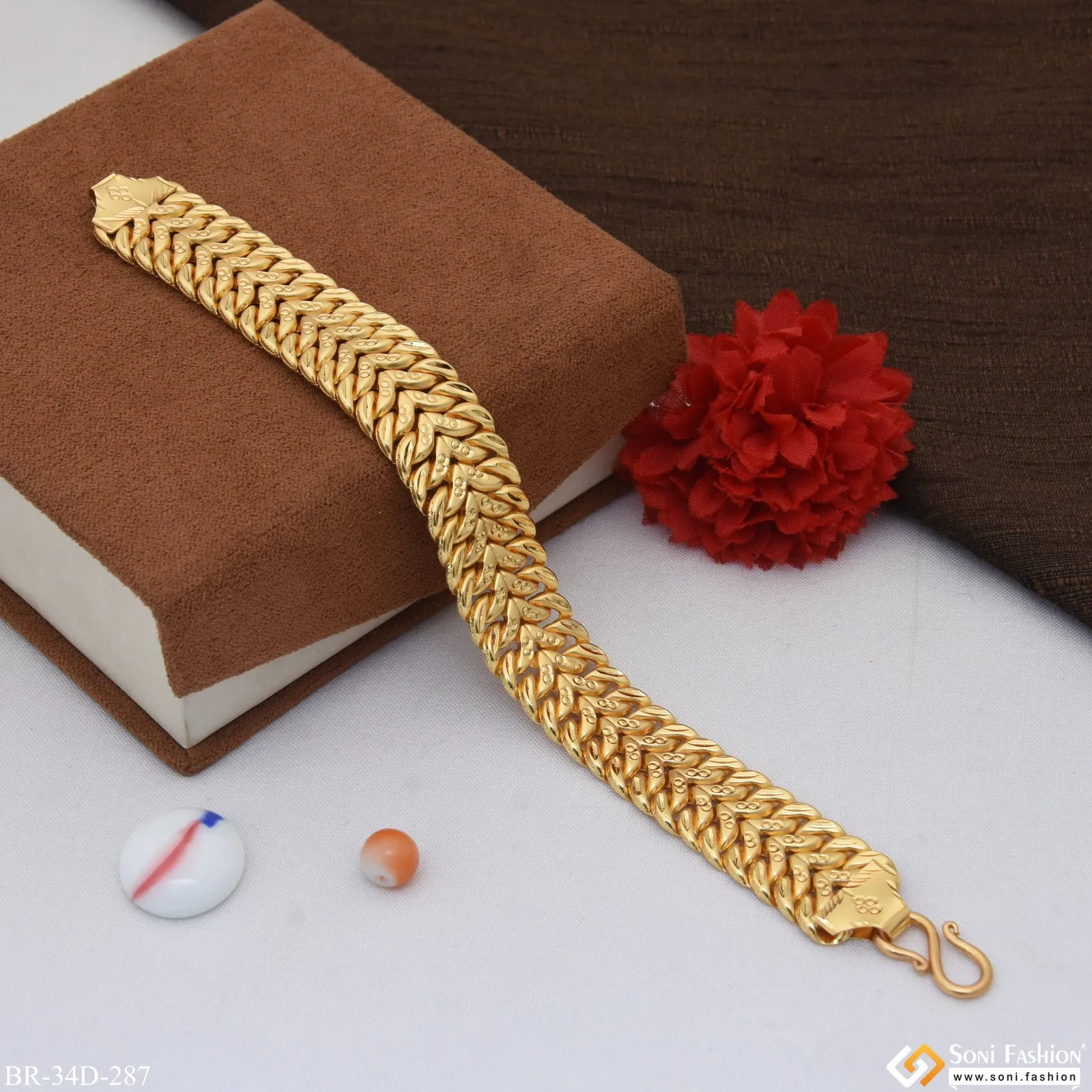 1 Gram Gold Plated Traditional Design Pokal Bracelet for Men - Style D287