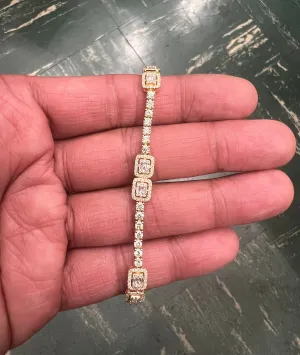 14k Yellow Gold Genuine Natural 3.31ct Diamond Tennis Bracelet Baguette & Round Diamond Charm Diamond Bracelet  | Exclusive Design for Women