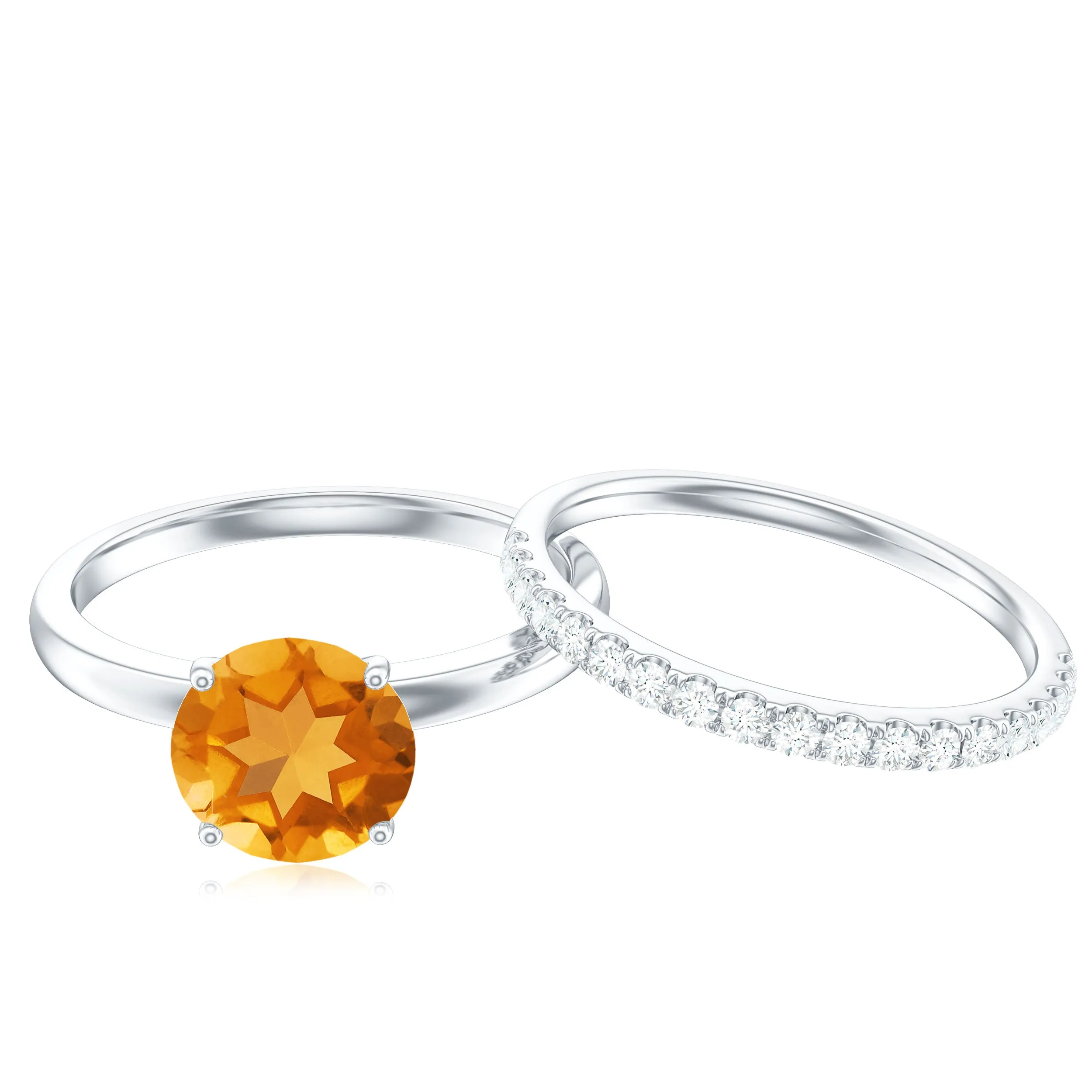 1.75 CT Round Citrine Solitaire and Moissanite Ring Set