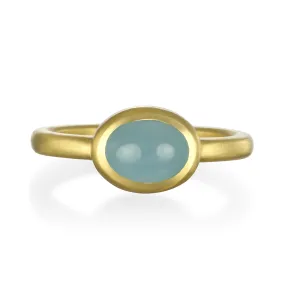 18 Karat Gold Milky Aquamarine Oval Bezel Ring