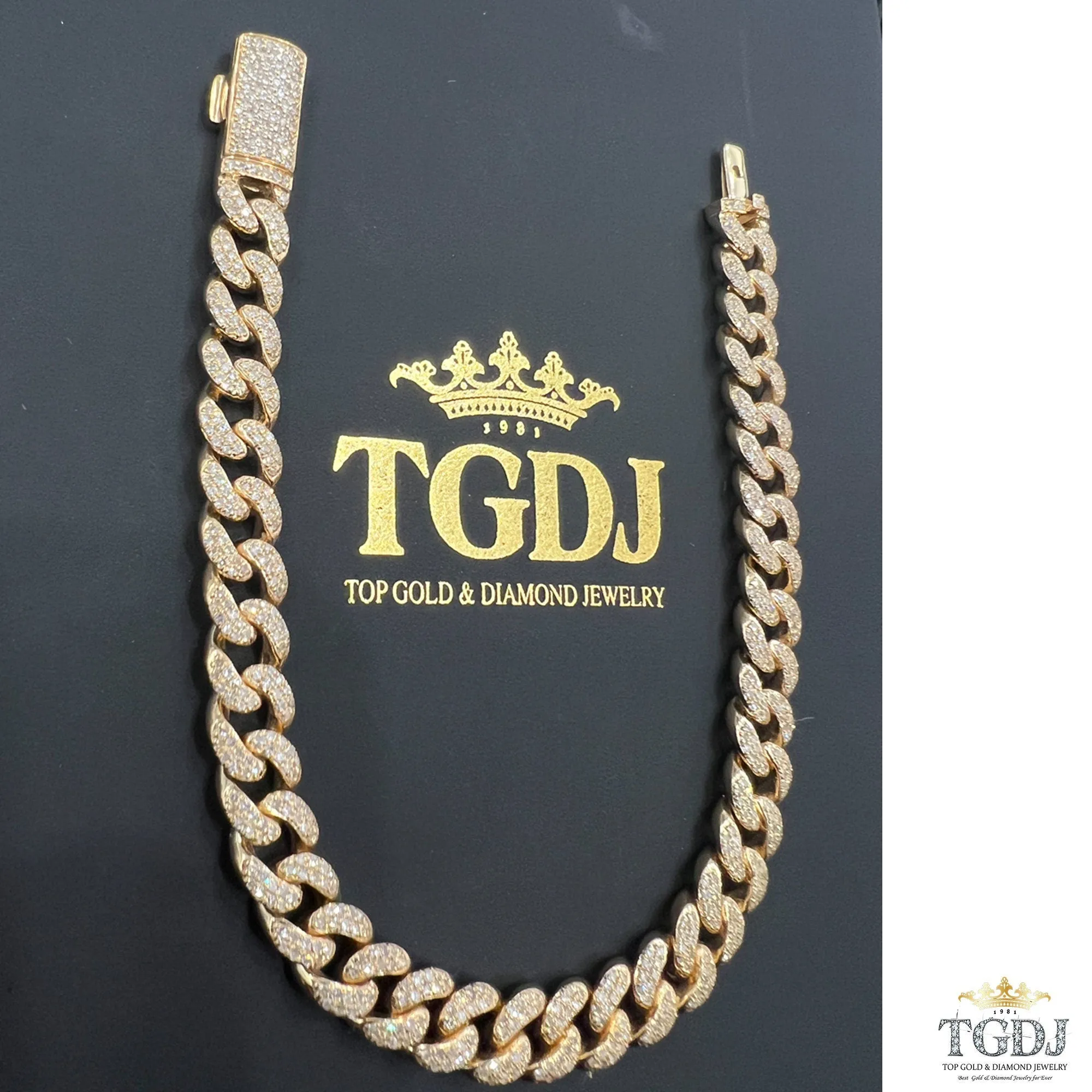 7mm 10k yellow Gold Miami Cuban Link Diamond Bracelet -Iced Out Bracelet 2.75ct Diamond 10k yellow gold Bracelet Hip Hop Chain Gifts for Him