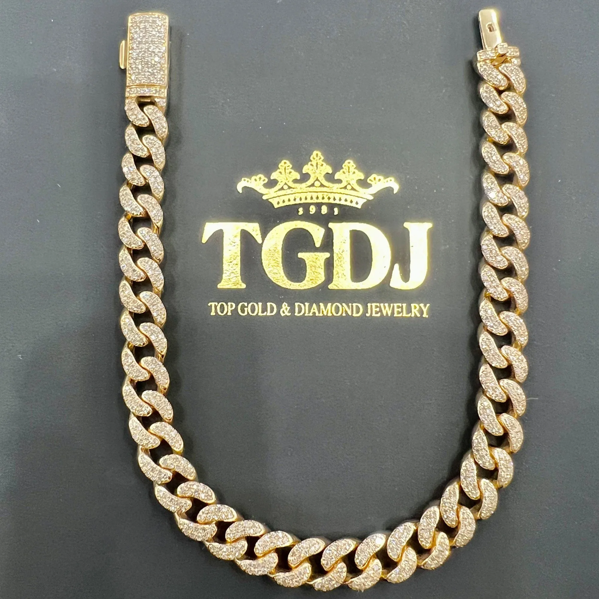 7mm 10k yellow Gold Miami Cuban Link Diamond Bracelet -Iced Out Bracelet 2.75ct Diamond 10k yellow gold Bracelet Hip Hop Chain Gifts for Him