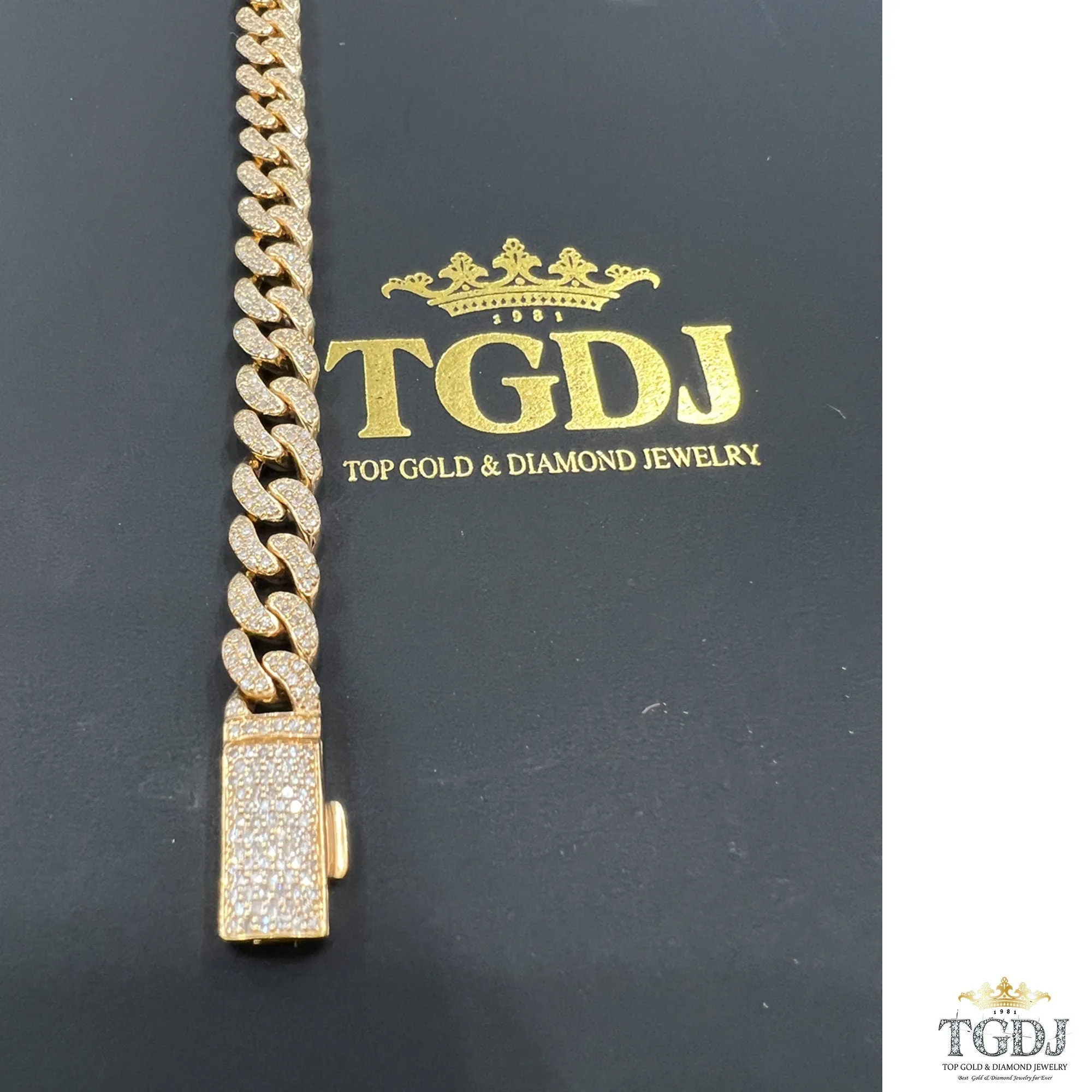 7mm 10k yellow Gold Miami Cuban Link Diamond Bracelet -Iced Out Bracelet 2.75ct Diamond 10k yellow gold Bracelet Hip Hop Chain Gifts for Him