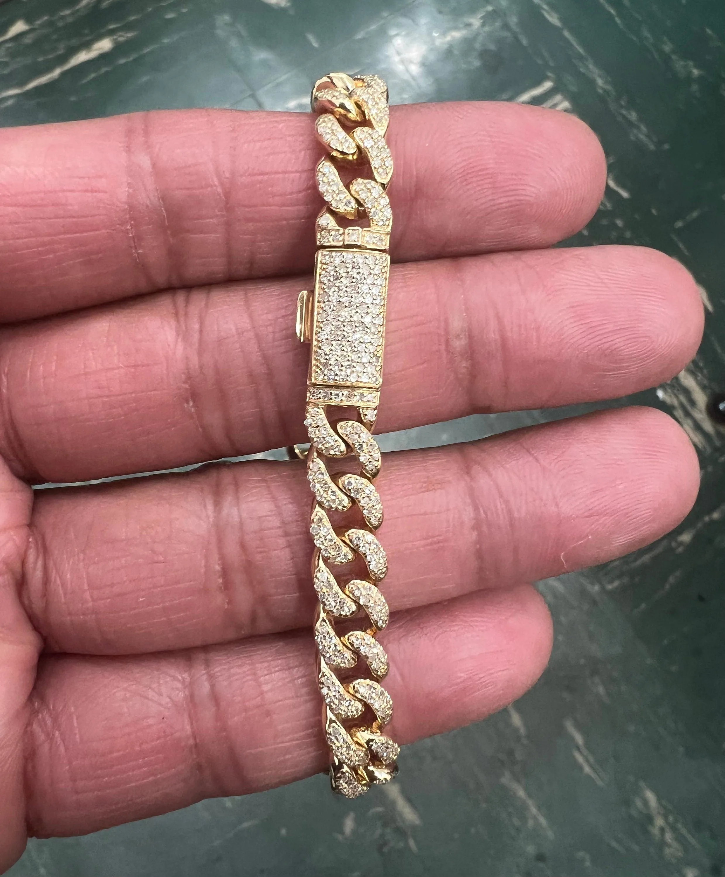 7mm 10k yellow Gold Miami Cuban Link Diamond Bracelet -Iced Out Bracelet 2.75ct Diamond 10k yellow gold Bracelet Hip Hop Chain Gifts for Him