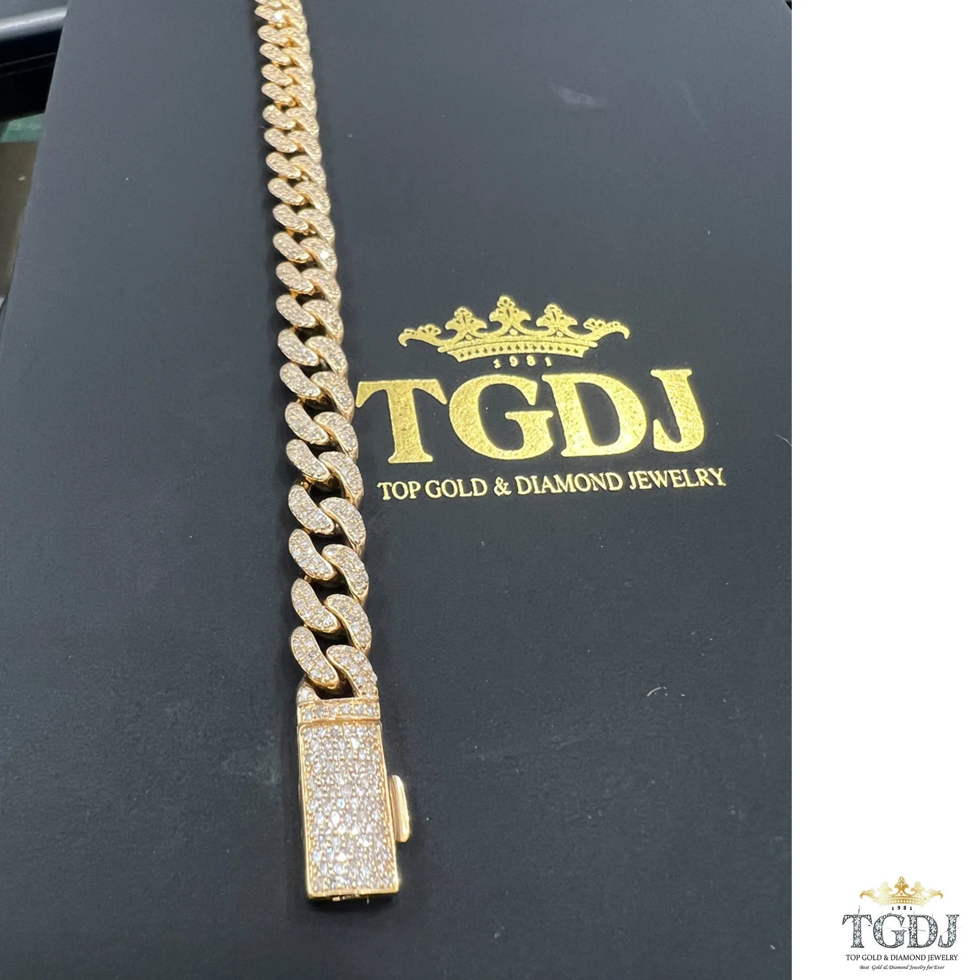 7mm 10k yellow Gold Miami Cuban Link Diamond Bracelet -Iced Out Bracelet 2.75ct Diamond 10k yellow gold Bracelet Hip Hop Chain Gifts for Him