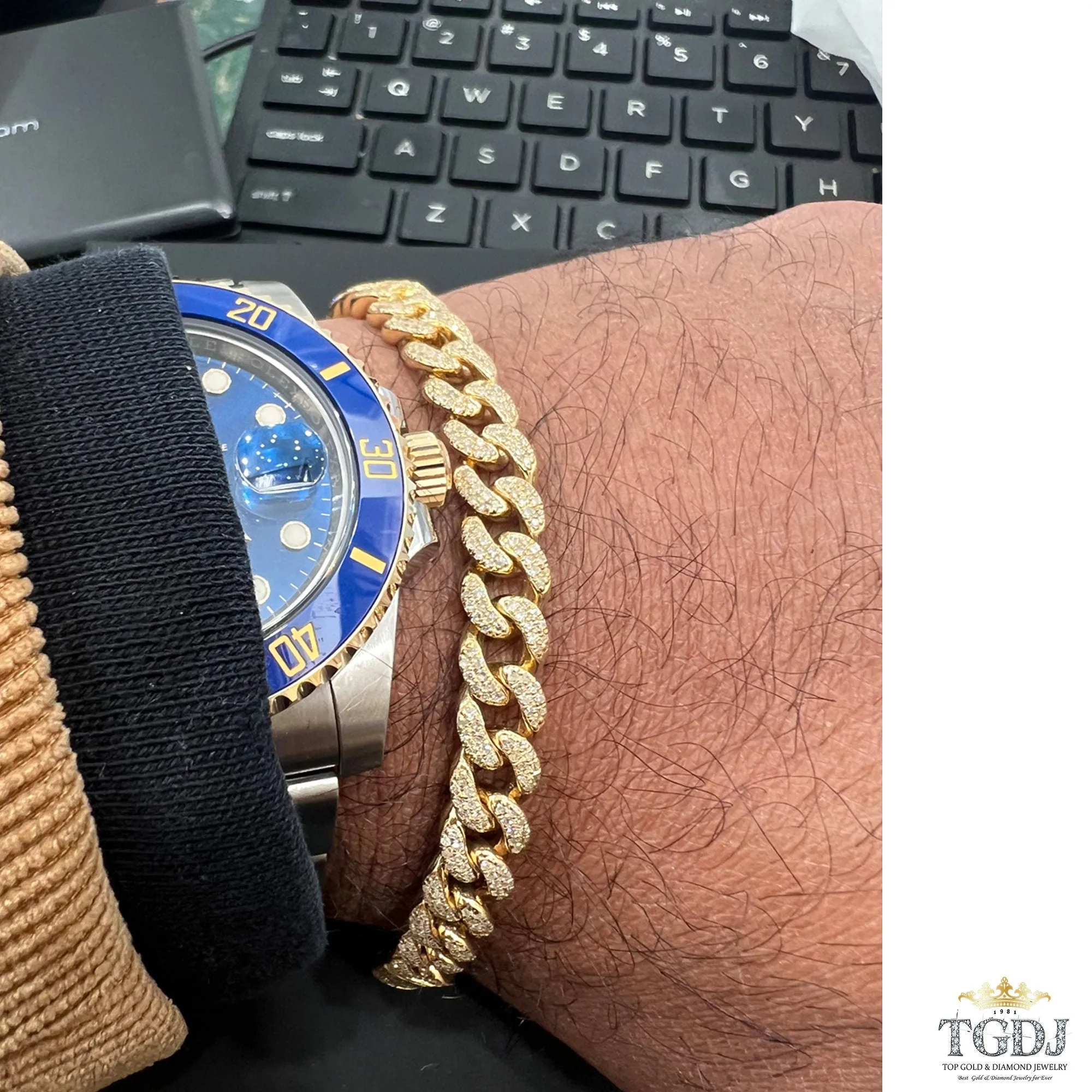 7mm 10k yellow Gold Miami Cuban Link Diamond Bracelet -Iced Out Bracelet 2.75ct Diamond 10k yellow gold Bracelet Hip Hop Chain Gifts for Him