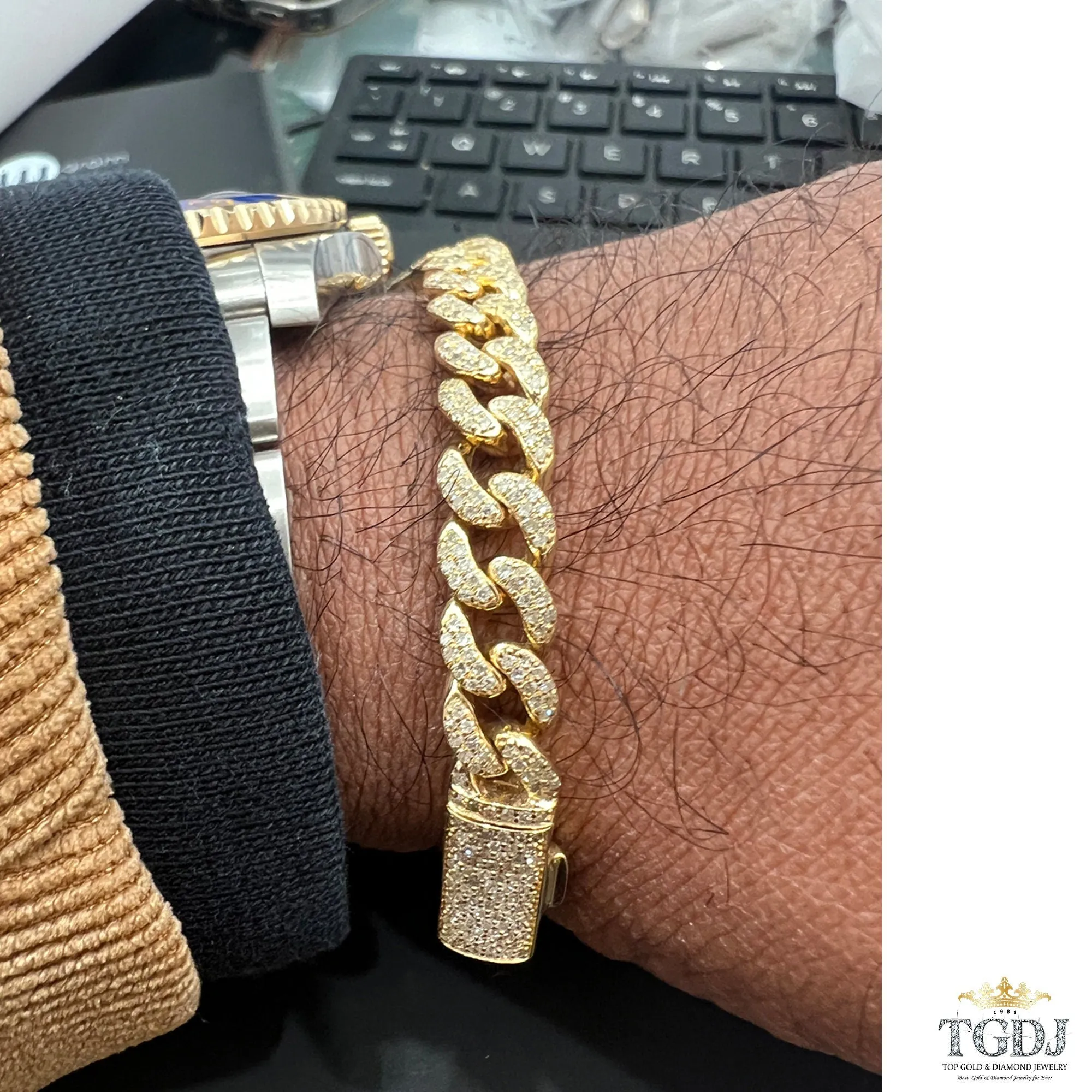 7mm 10k yellow Gold Miami Cuban Link Diamond Bracelet -Iced Out Bracelet 2.75ct Diamond 10k yellow gold Bracelet Hip Hop Chain Gifts for Him