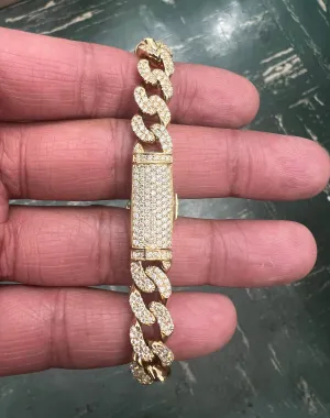 7mm 10k yellow Gold Miami Cuban Link Diamond Bracelet -Iced Out Bracelet 2.75ct Diamond 10k yellow gold Bracelet Hip Hop Chain Gifts for Him