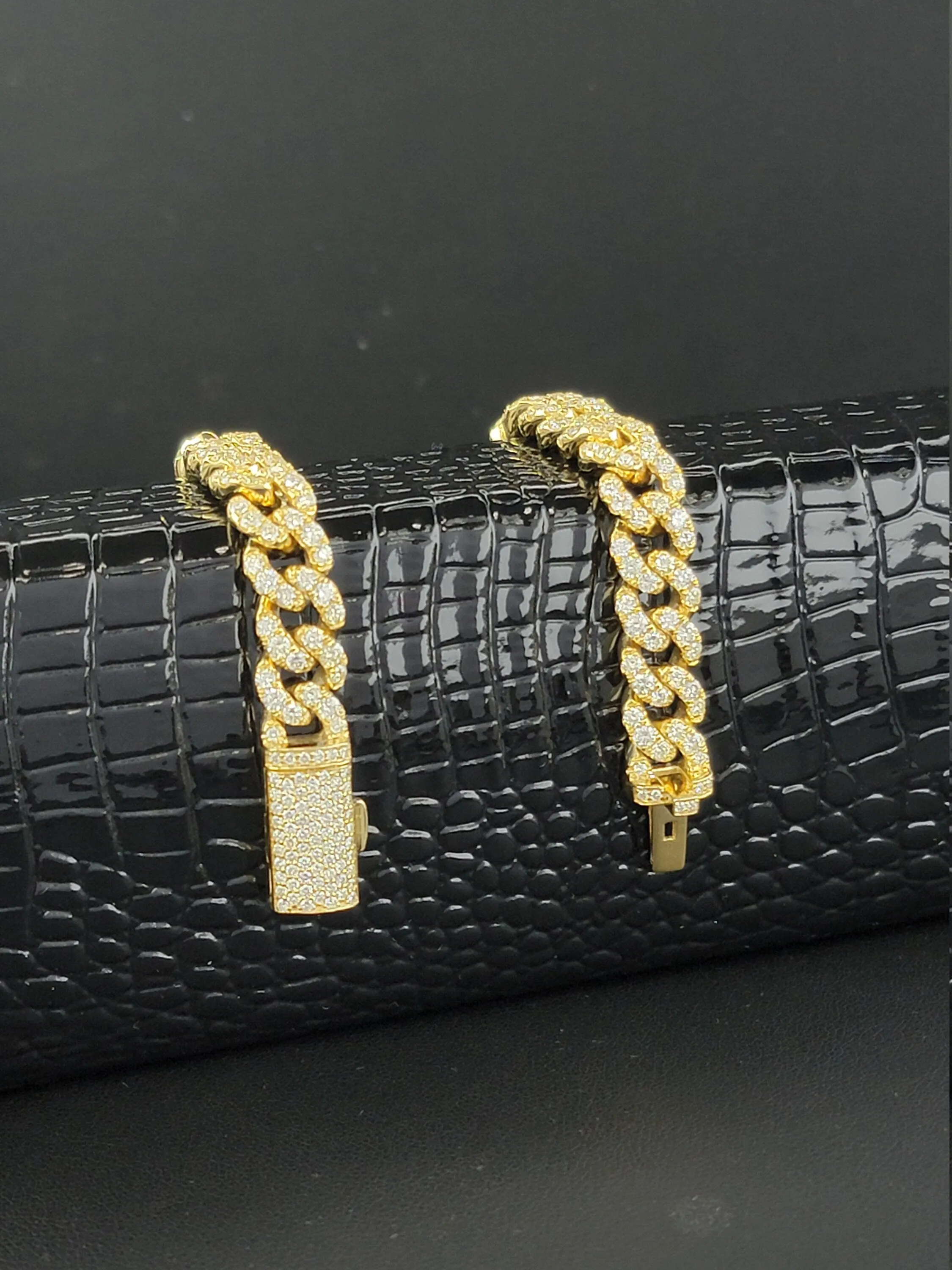 8mm 10k yellow Gold Miami Cuban Link Bracelet - Iced Out Bracelet 6.7ct Diamond 10k yellow gold Bracelet Hip Hop Chain Gifts for Him