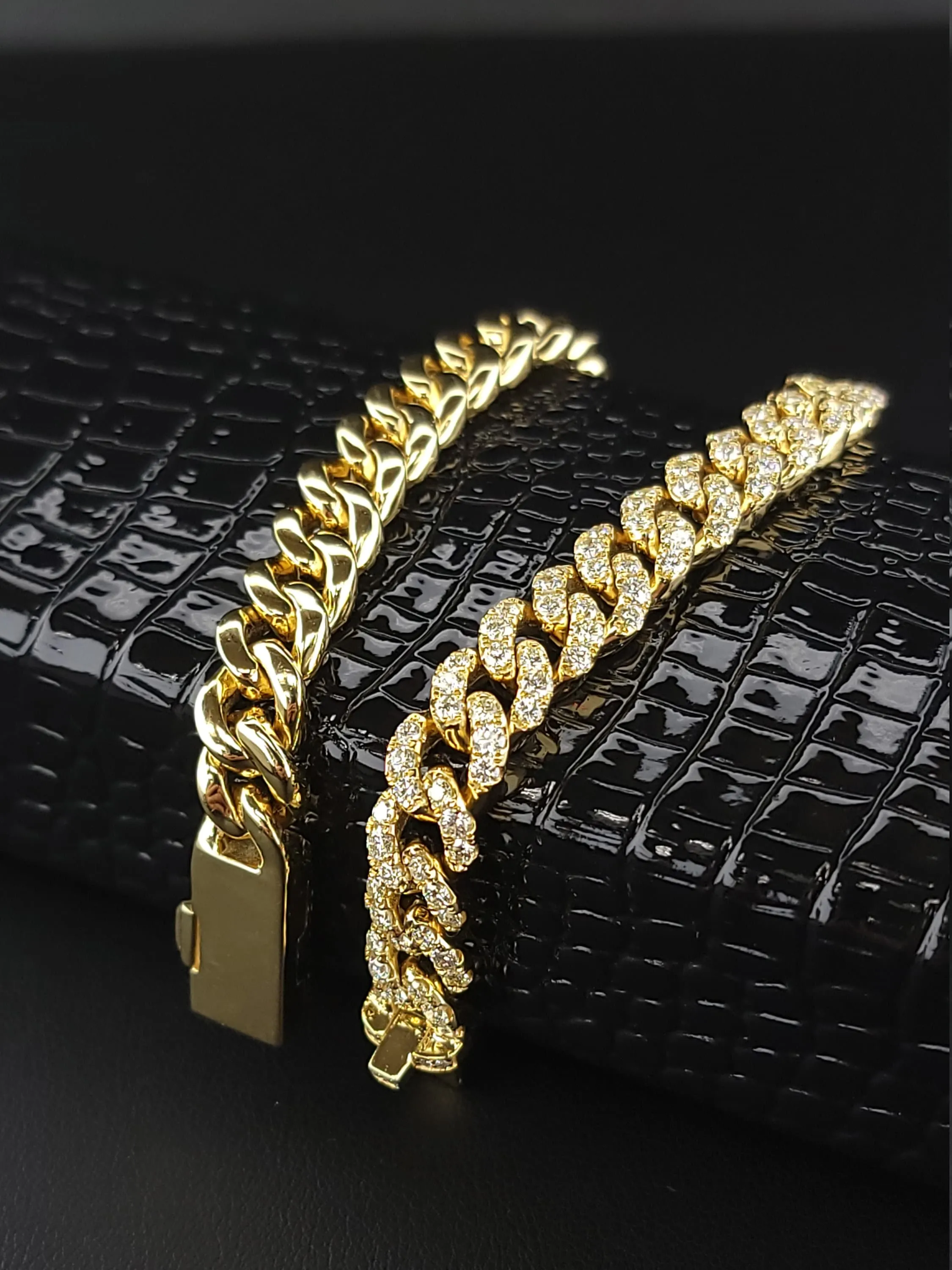 8mm 10k yellow Gold Miami Cuban Link Bracelet - Iced Out Bracelet 6.7ct Diamond 10k yellow gold Bracelet Hip Hop Chain Gifts for Him