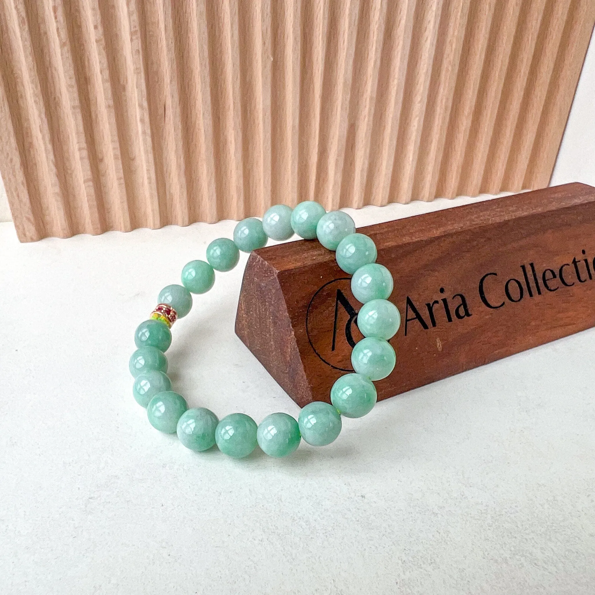 9.0 mm Green Natural Jadeite Jade Beaded Bracelet, CSW-0723-1705422002