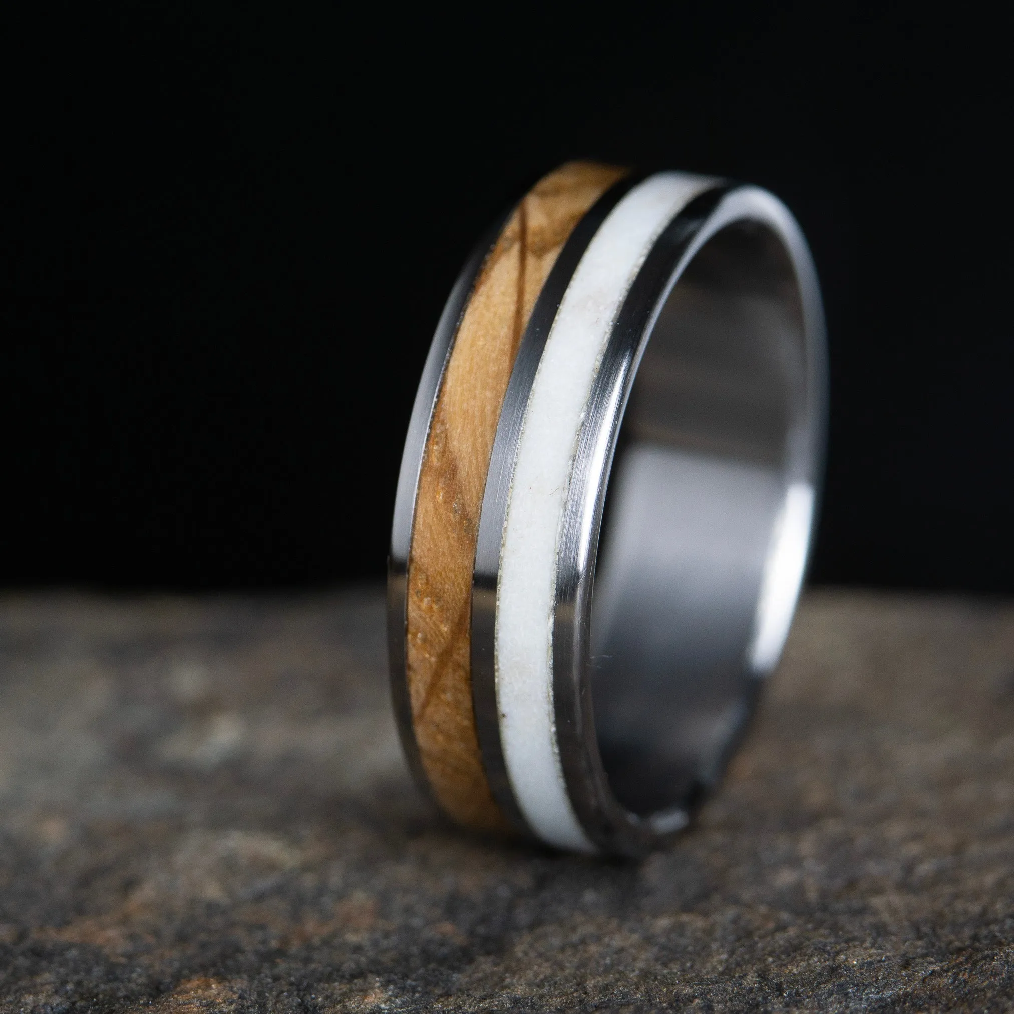 Antler and Whiskey barrel wood ring