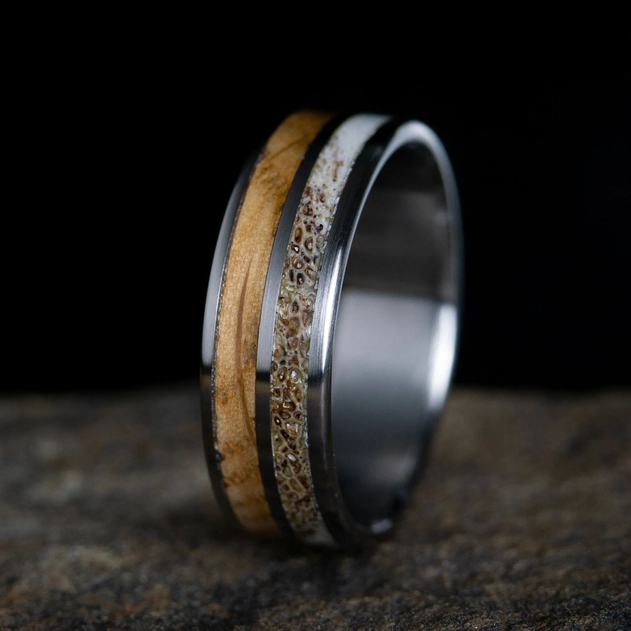 Antler and Whiskey barrel wood ring