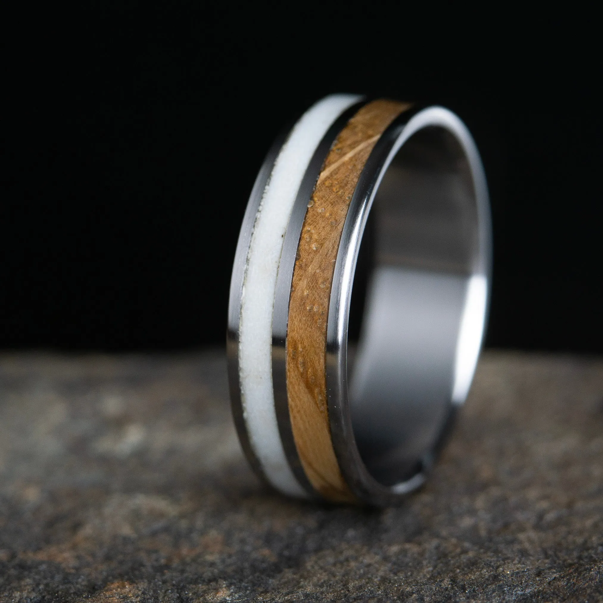 Antler and Whiskey barrel wood ring