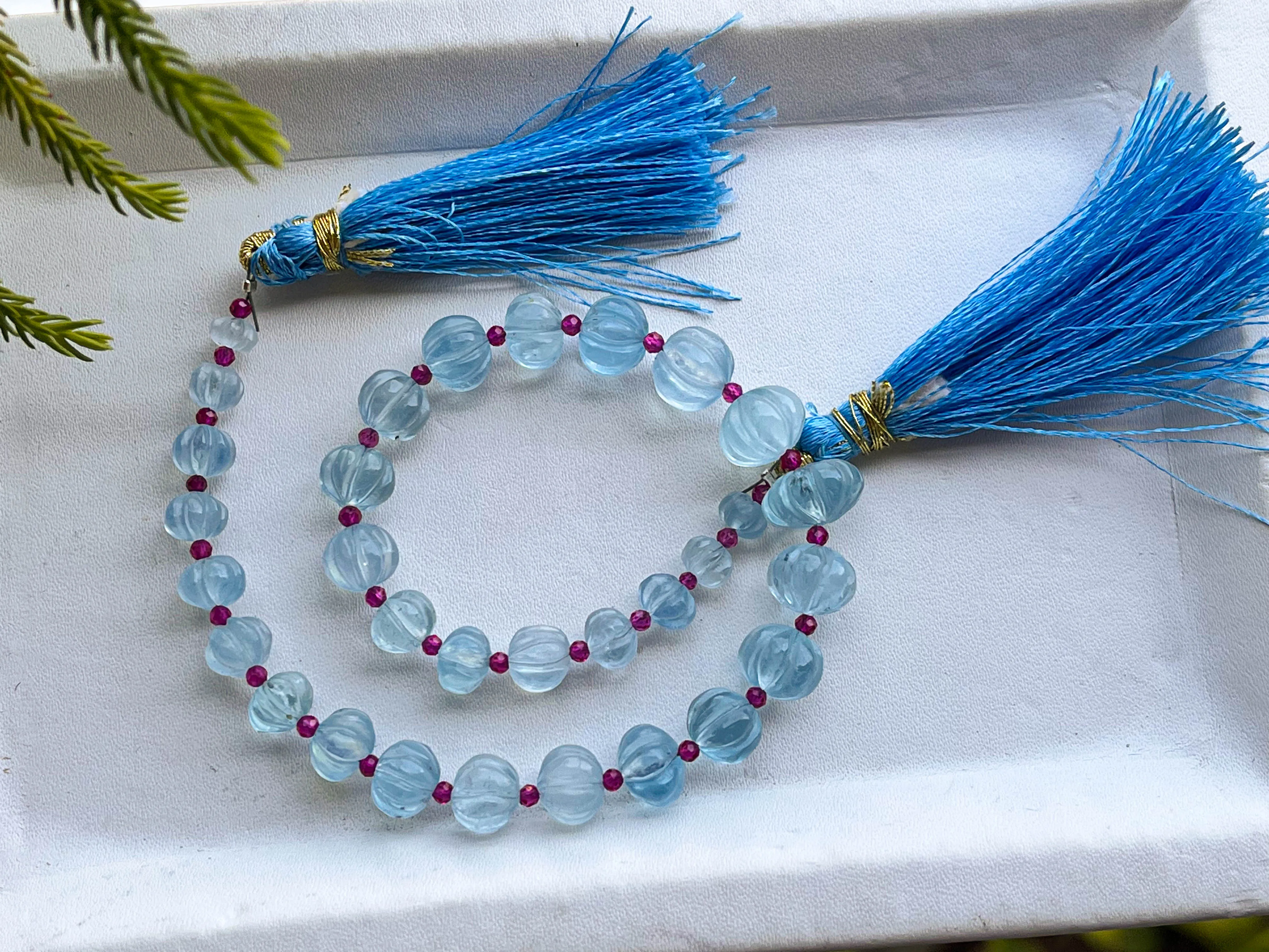 Aquamarine Carved Melons Shape Beads