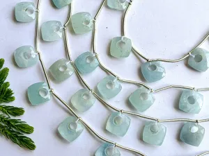 Aquamarine Cushion Hoop Shape Faceted Briolette Beads, Natural Aquamarine Gemstone, Aquamarine cushion beads, 12x12mm, 10 Pieces