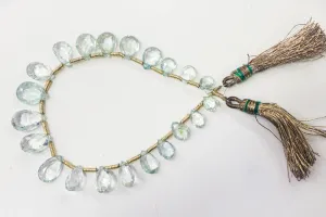 Aquamarine Faceted Briolette Pear Shape | 4x6mm to 8x12mm | 21 Pieces Full Strand | Natural Gemstone Beads for jewelry making