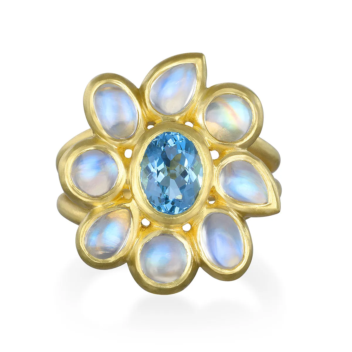 Aquamarine Moonstone Daisy Ring