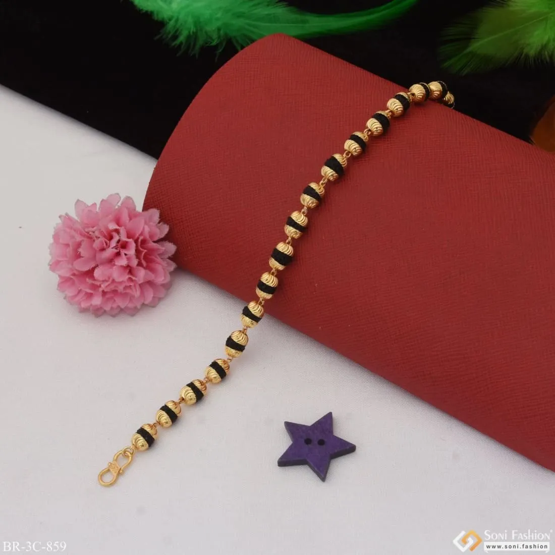 Designer Design Best Quality Gold Plated Rudraksha Bracelet for Men - Style C859