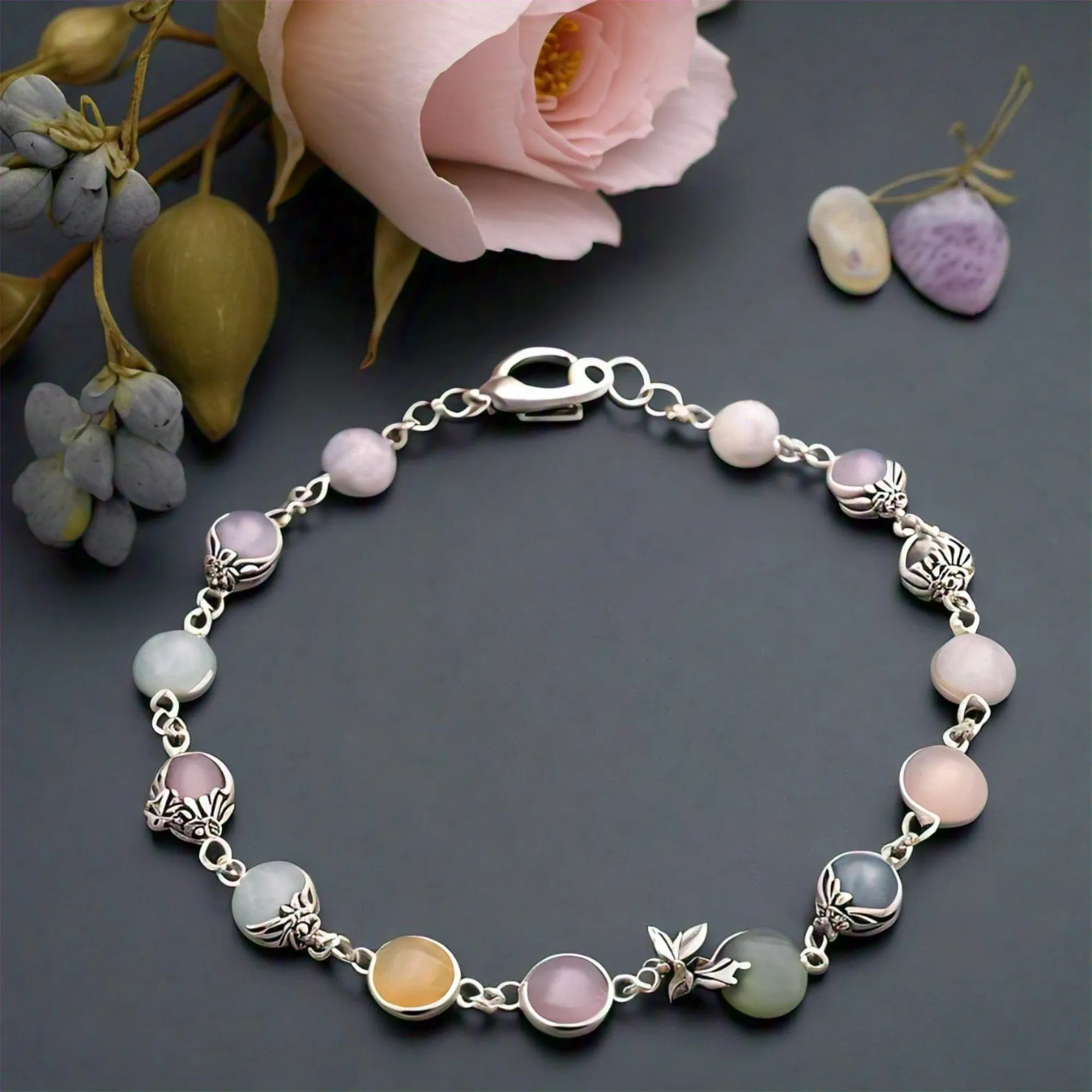 Embla Navratna Magnetic Crystal Healing Beads Bracelet for Men & Women