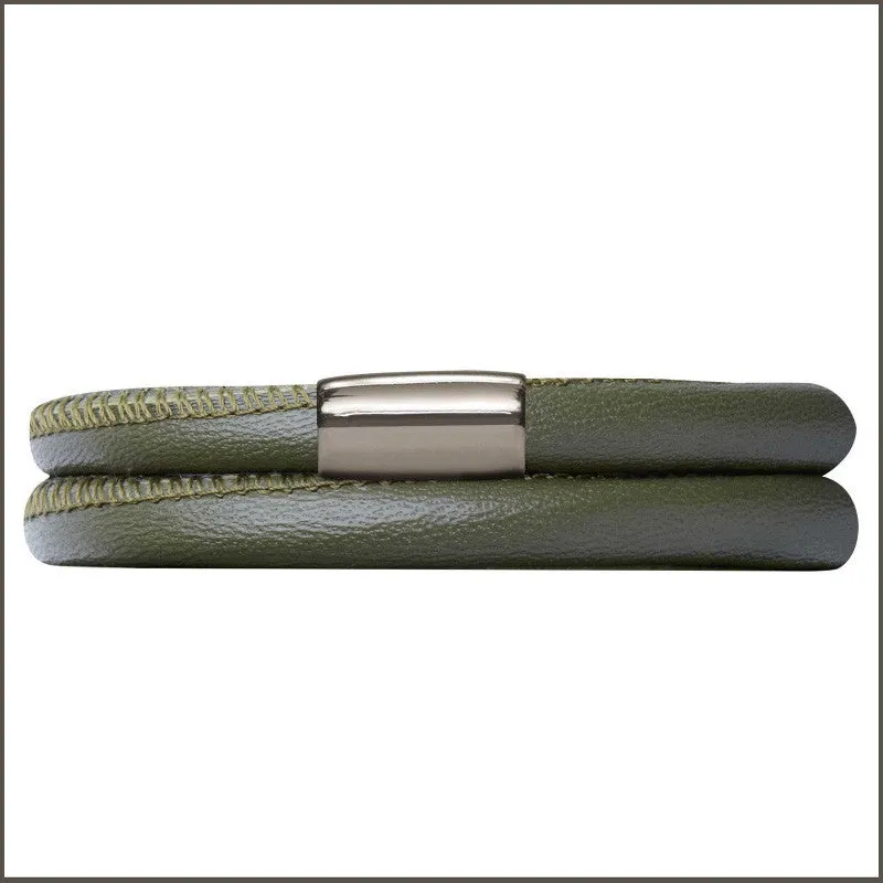 Endless Double Leather Bracelet in Olive Green