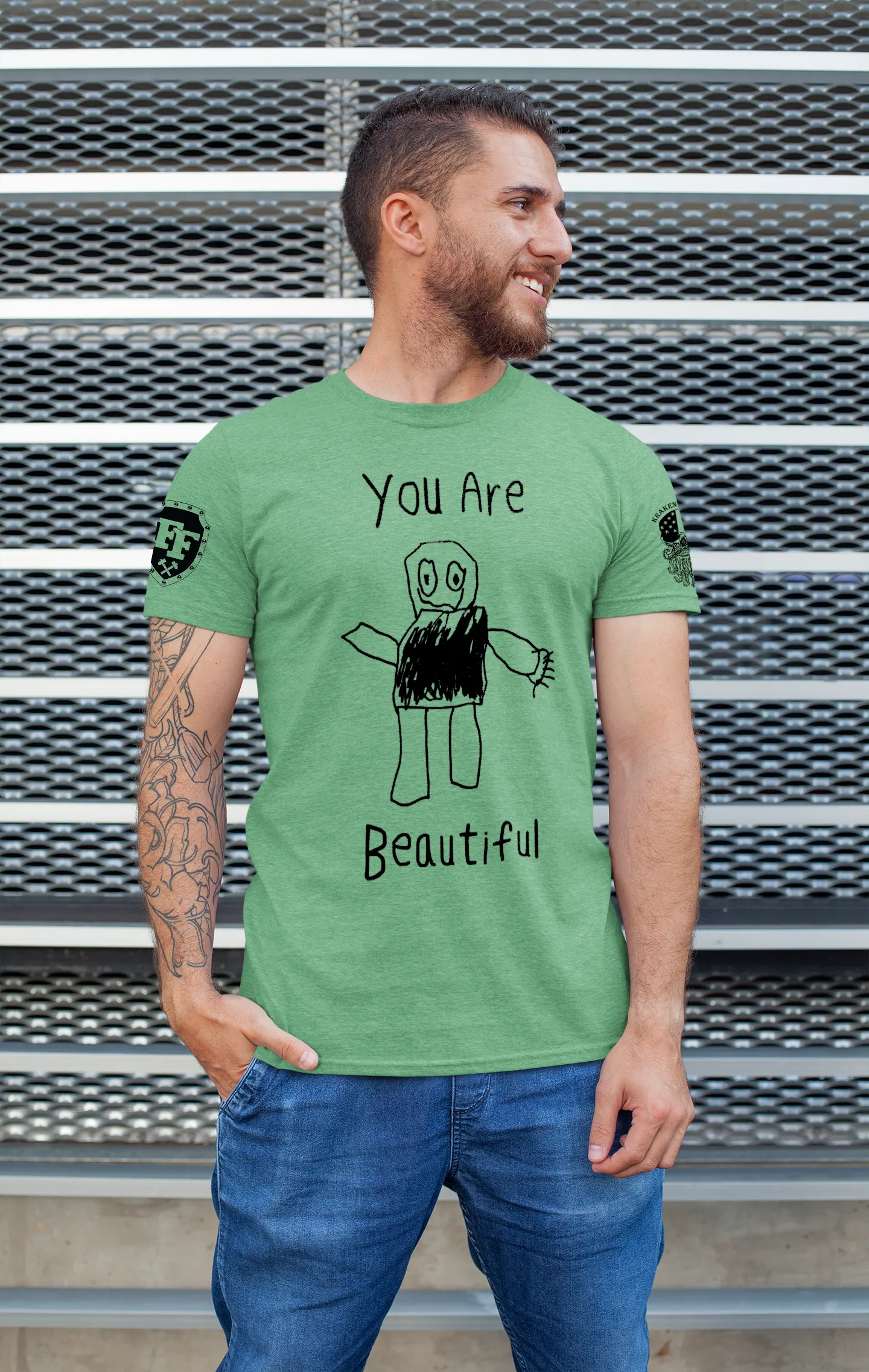 Forging Forward "You Are Beautiful" T-Shirt - Outline - Apple Green