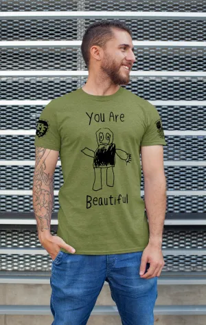 Forging Forward "You Are Beautiful" T-Shirt - Outline - Military Green