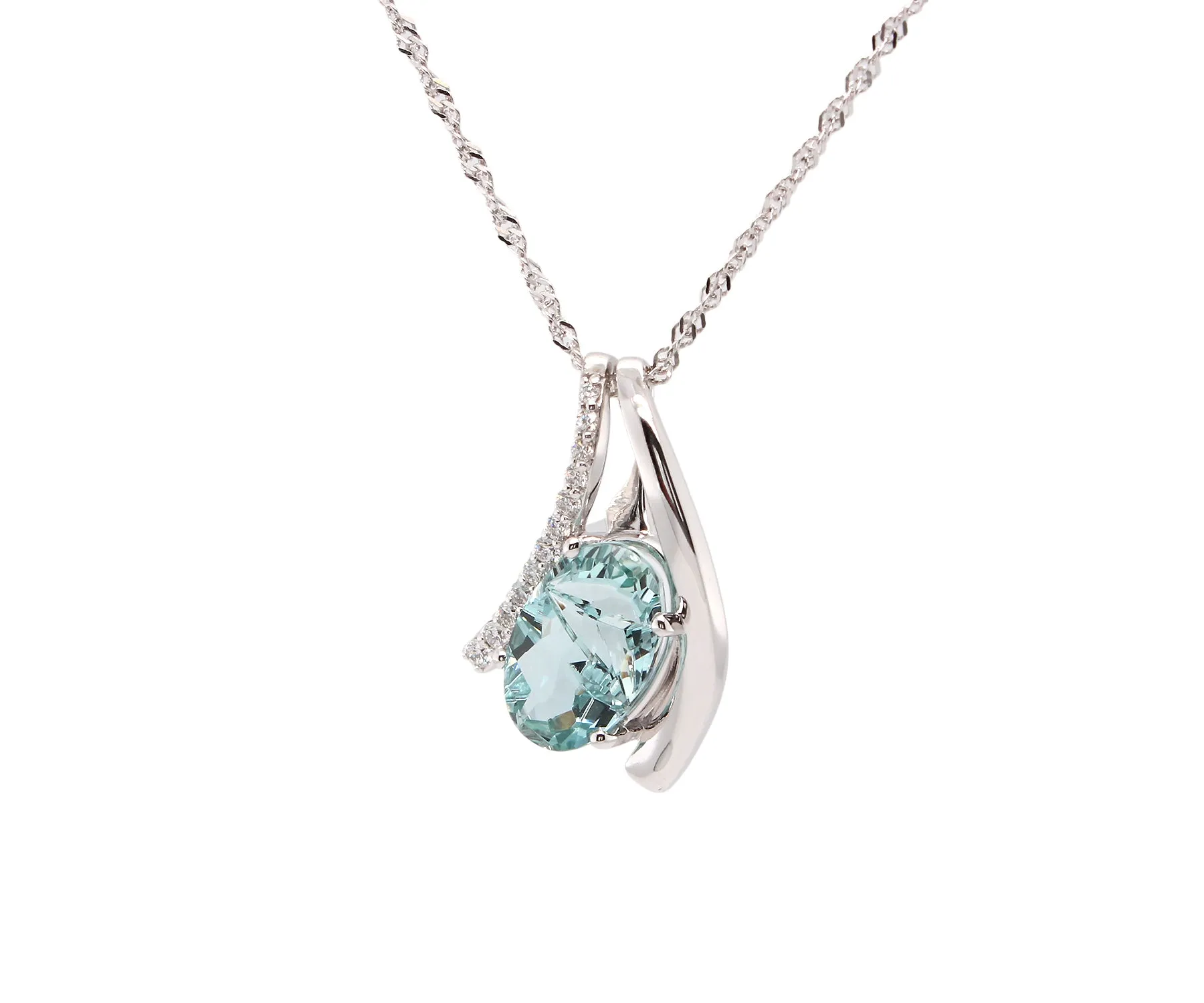Freeform Green Aquamarine Diamond Necklace