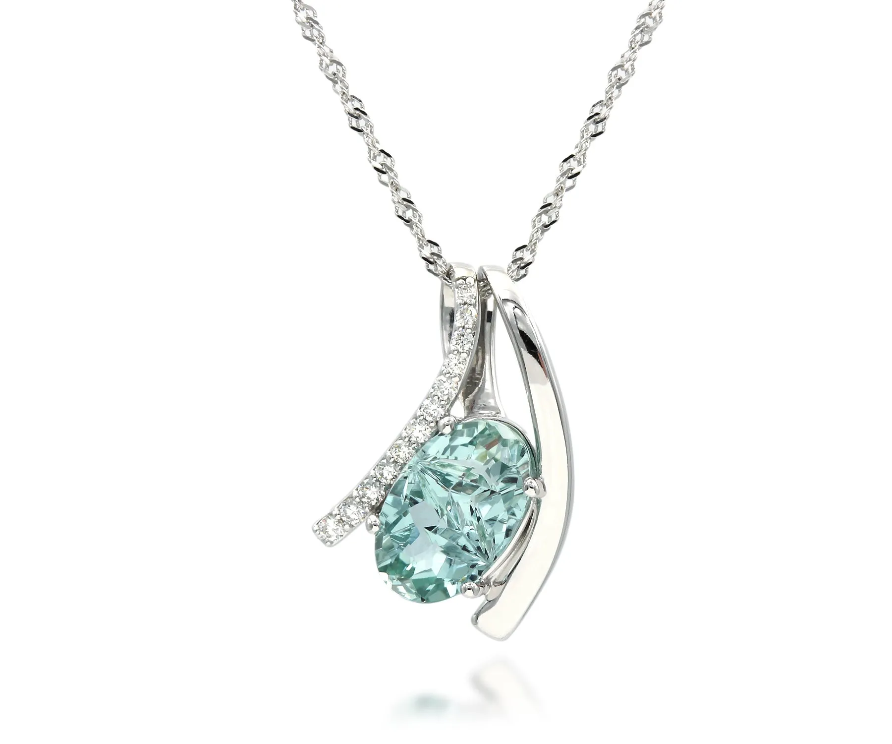 Freeform Green Aquamarine Diamond Necklace