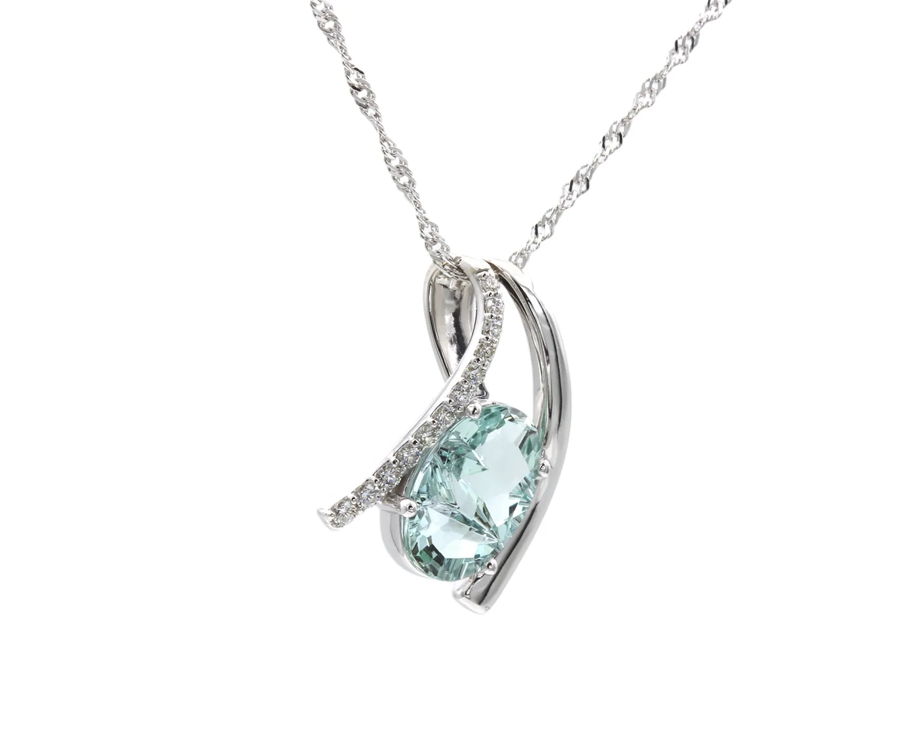 Freeform Green Aquamarine Diamond Necklace