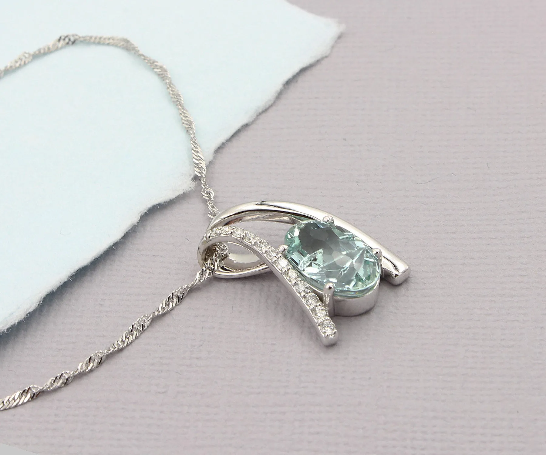 Freeform Green Aquamarine Diamond Necklace