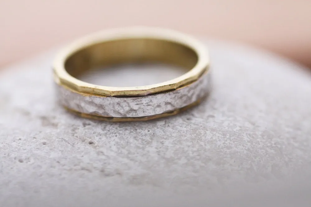 Hammered 18K Yellow Gold Wedding Ring