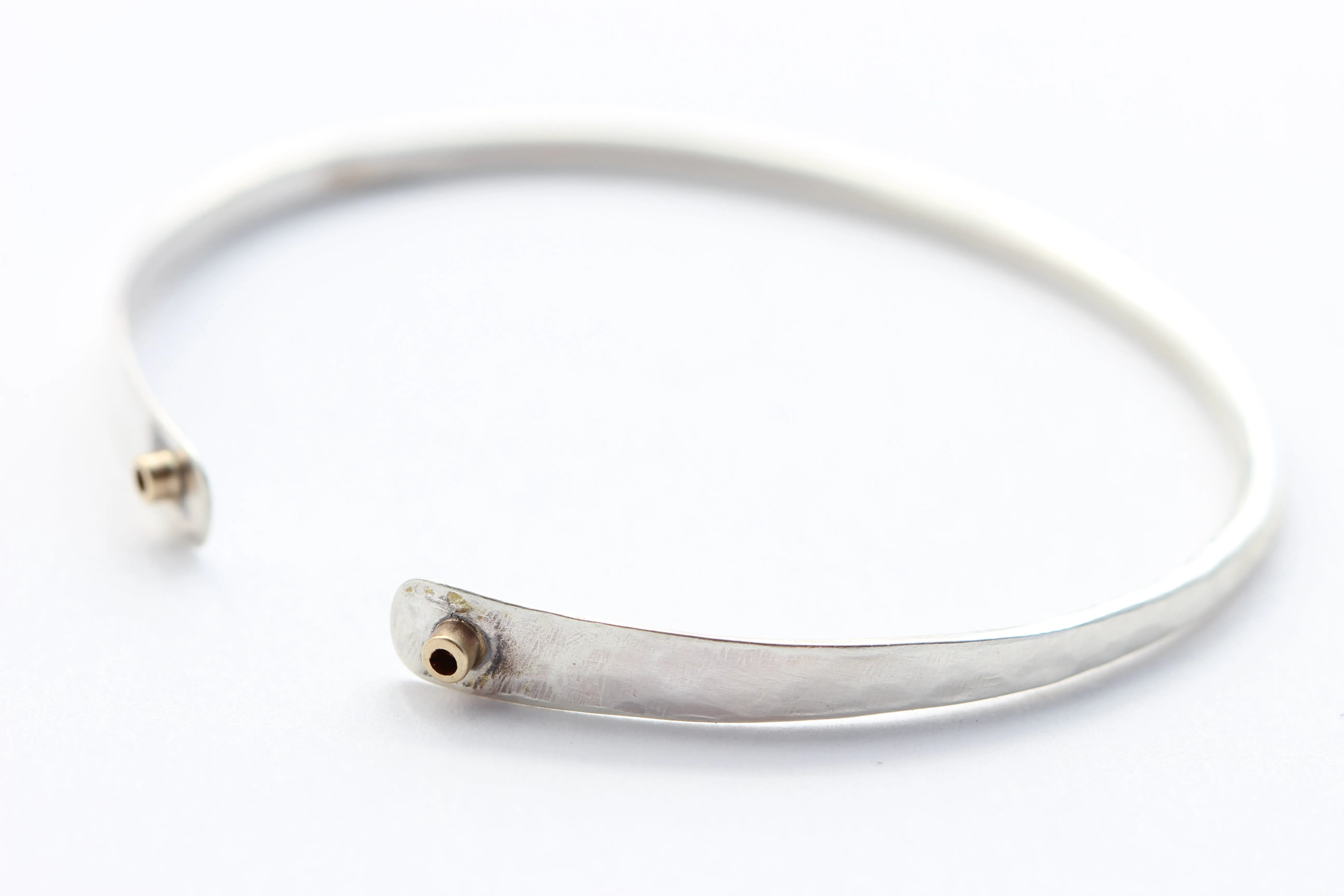 Hammered Sterling Silver Bracelet With 14k Gold tubes