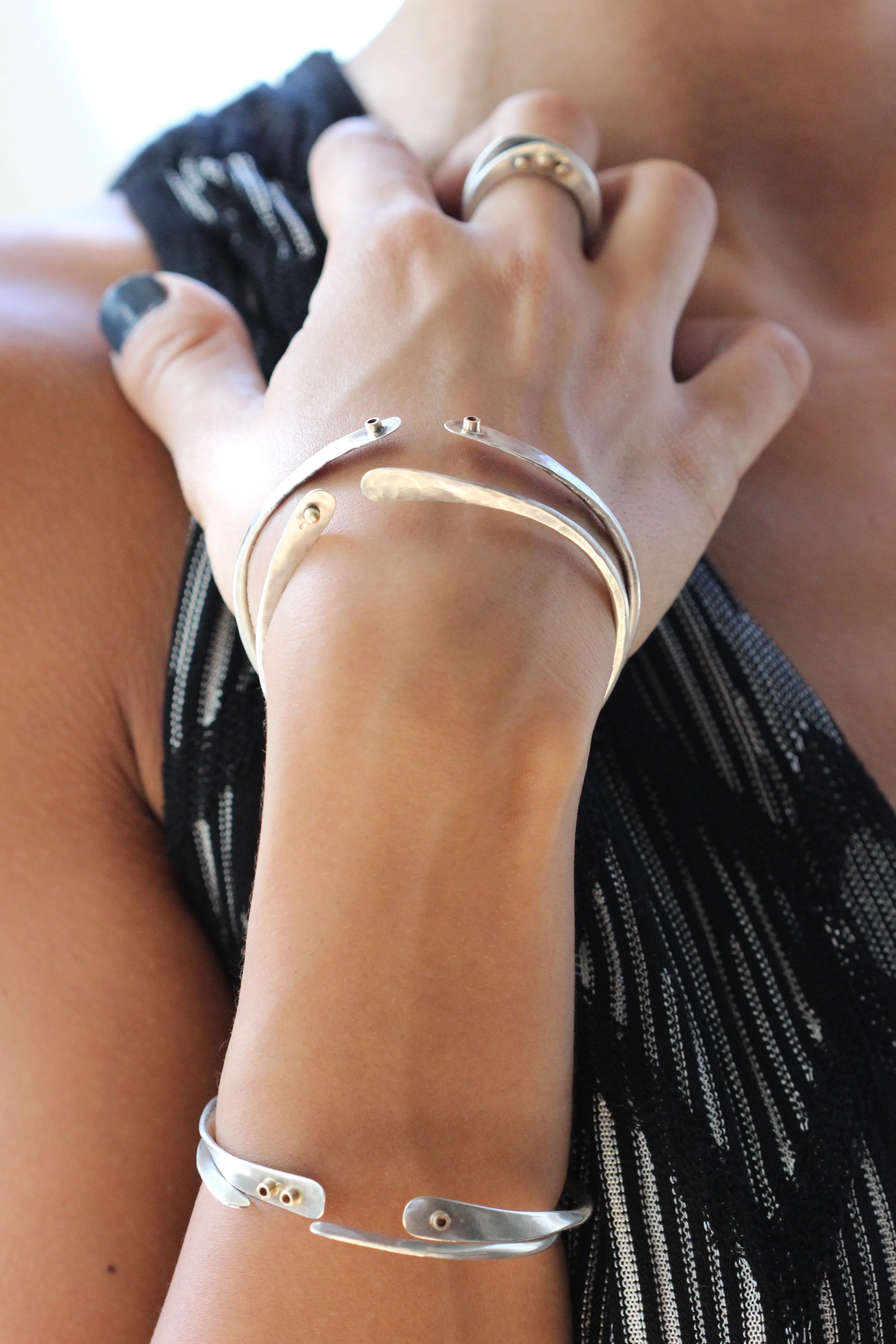 Hammered Sterling Silver Bracelet With 14k Gold tubes