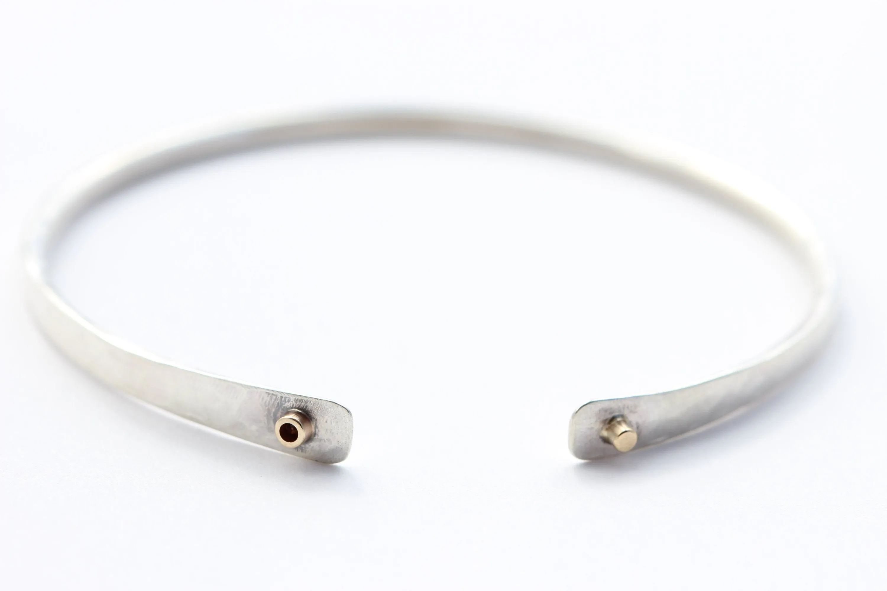 Hammered Texture Sterling Silver Bracelet With 14k yellow Gold
