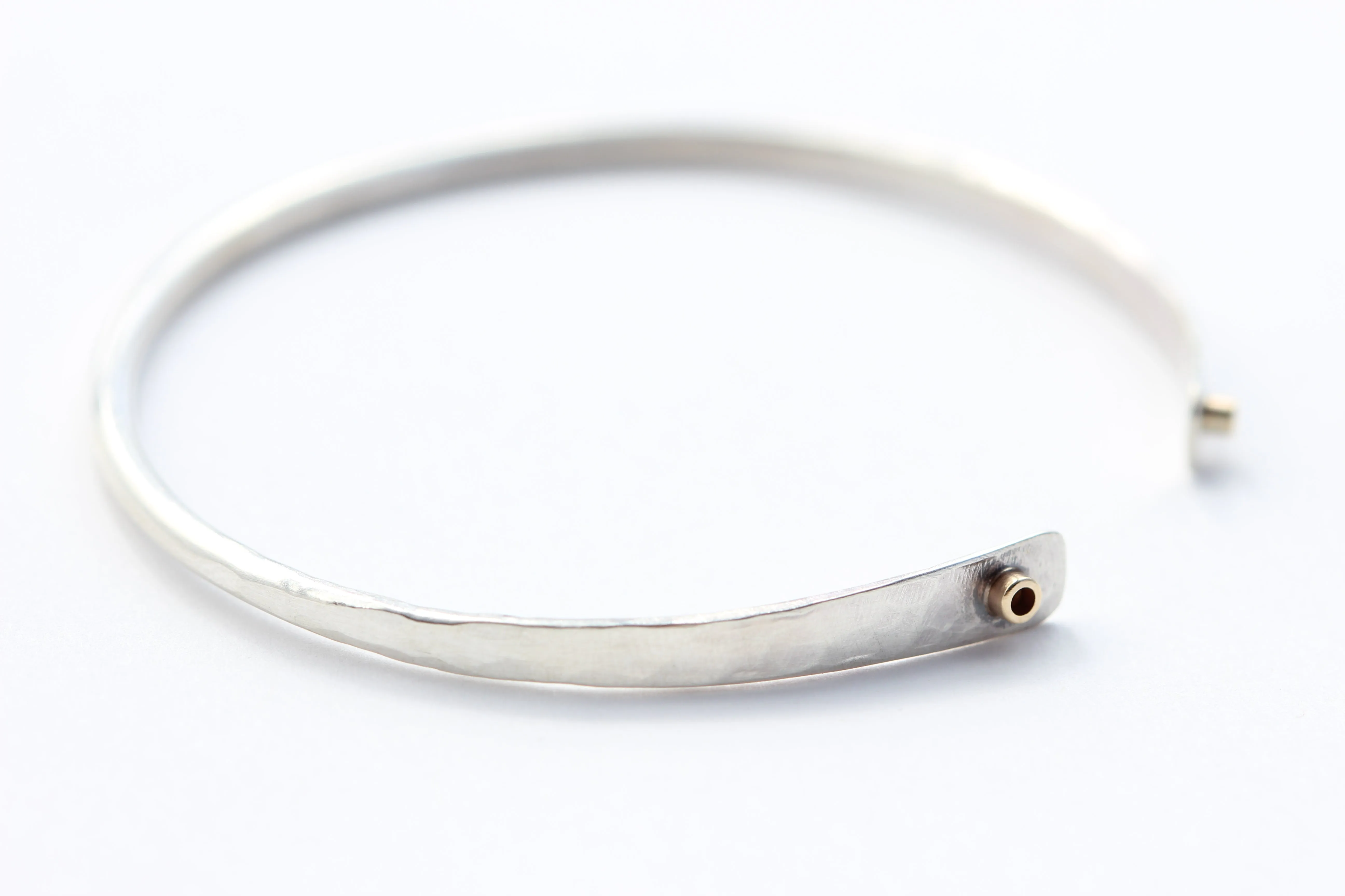 Hammered Texture Sterling Silver Bracelet With 14k yellow Gold