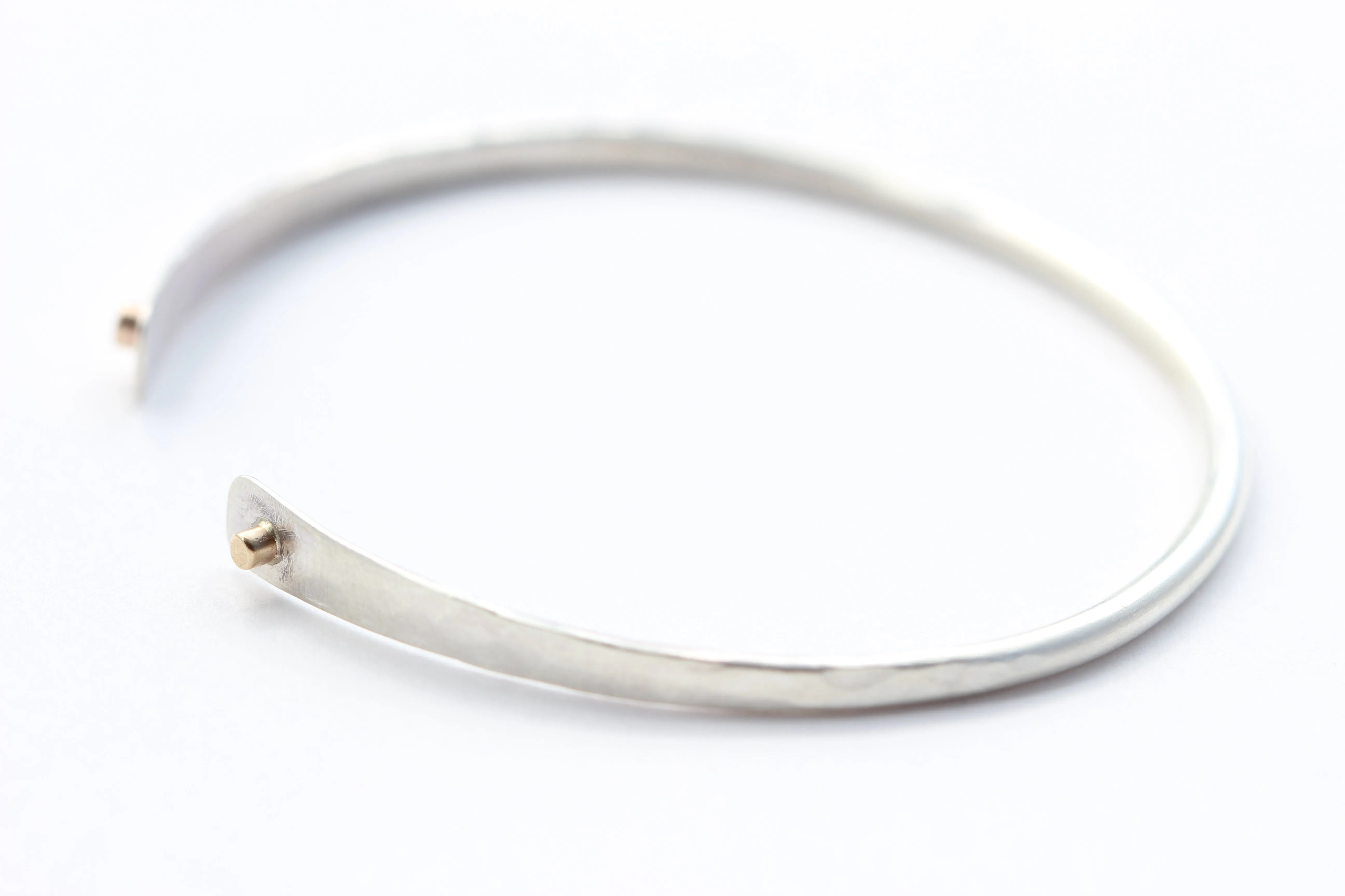Hammered Texture Sterling Silver Bracelet With 14k yellow Gold