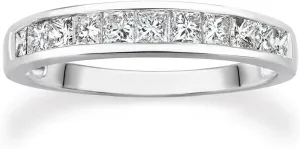 JewelMore 14k White Gold Princess-Cut Diamond Wedding Band (3/4cttw, H-I Color, I1-I2 Clarity)