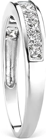 JewelMore 14k White Gold Princess-Cut Diamond Wedding Band (3/4cttw, H-I Color, I1-I2 Clarity)