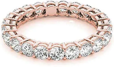 JewelMore 2 Carat - 7 Carat | Certified Round Lab Grown Diamond Eternity Ring For Women | 14K Rose Gold | G-H-SI Quality Revival Diamonds | Wedding Anniversary Band Ring