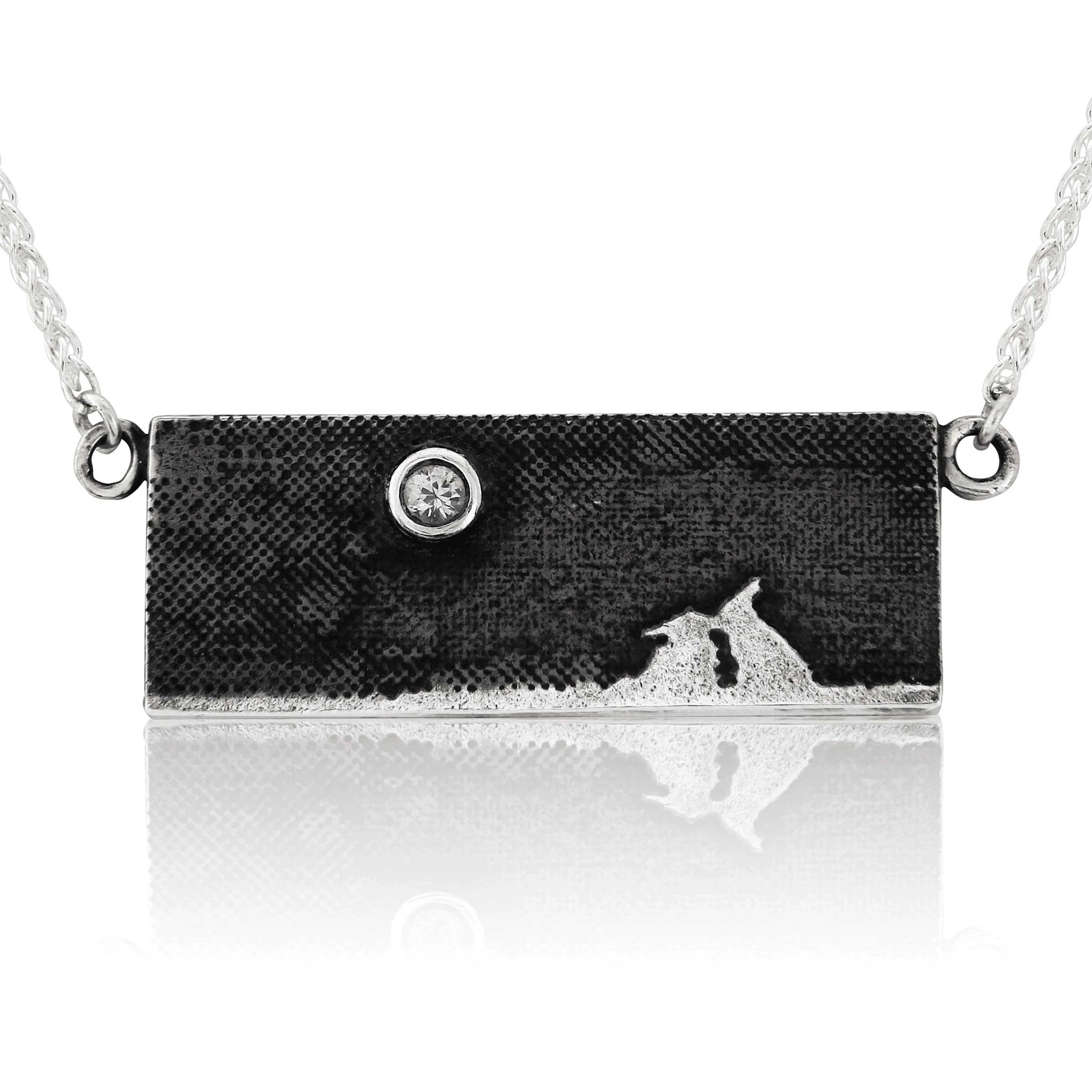 Kissing Bunny Necklace with White Sapphire or Diamond Moon